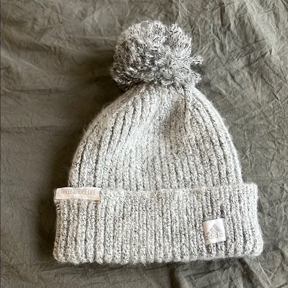 Adidas Gray Knit Pom-Pom Hat